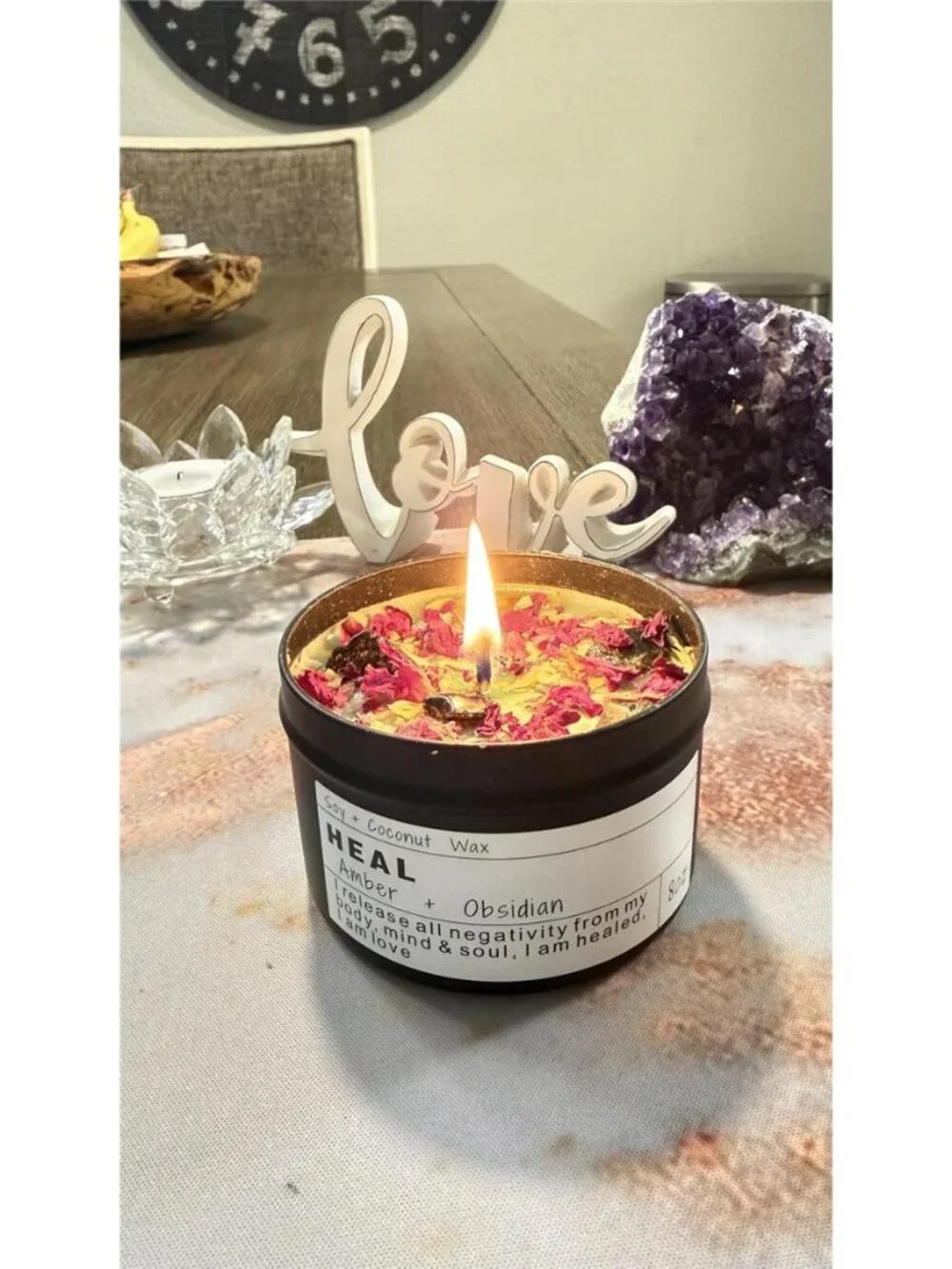 Crystal Candle, Healing Energy Protection Gift, Mindful Intentions